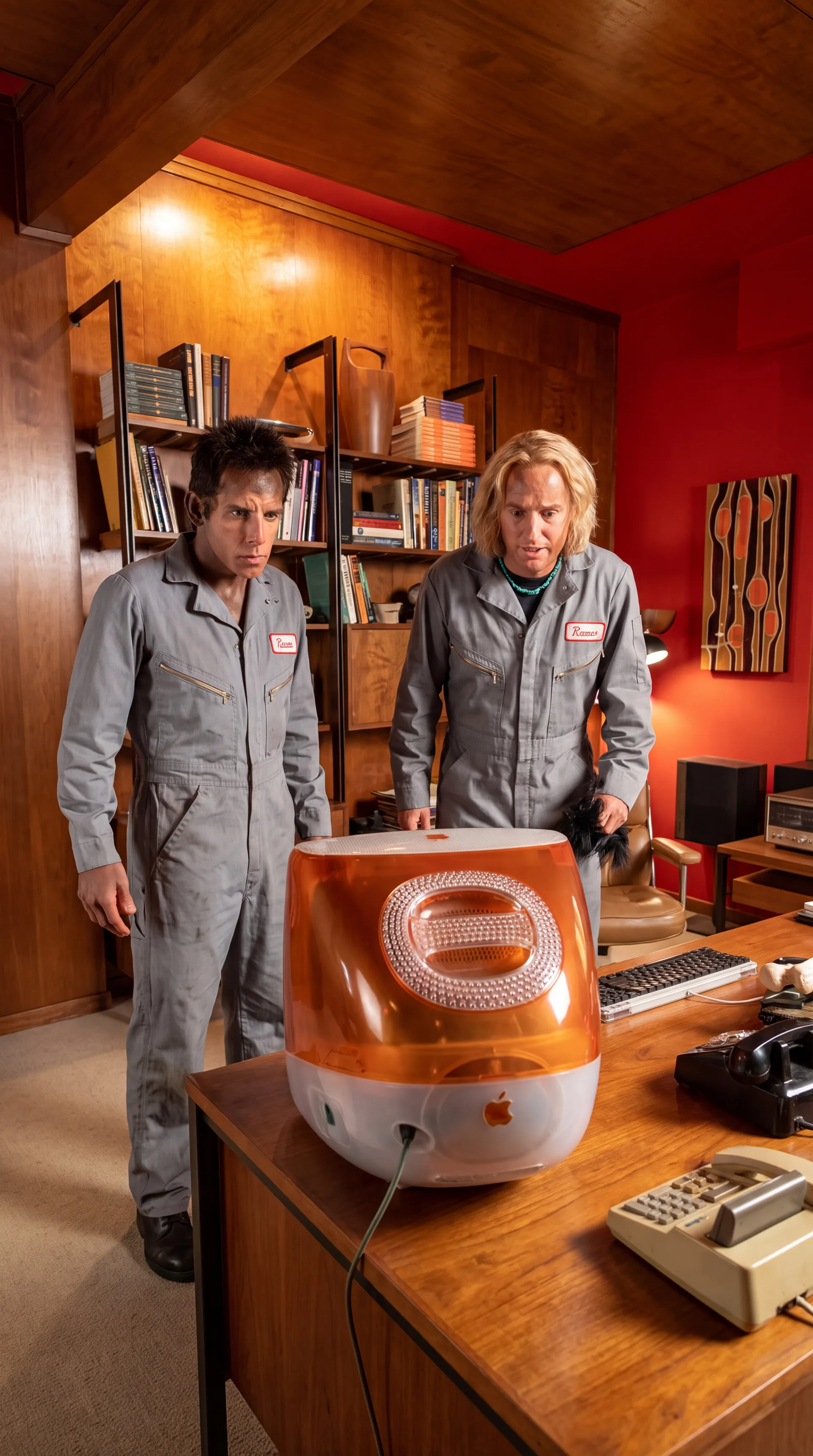 Derek and Hansel trying to get the files out of an orange iMac.