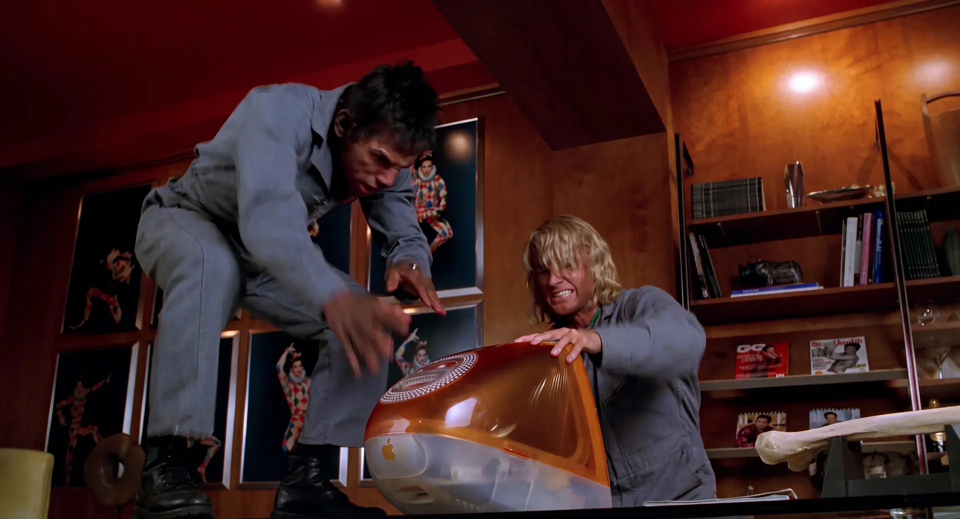 Derek and Hansel trying to get the files out of an orange iMac.