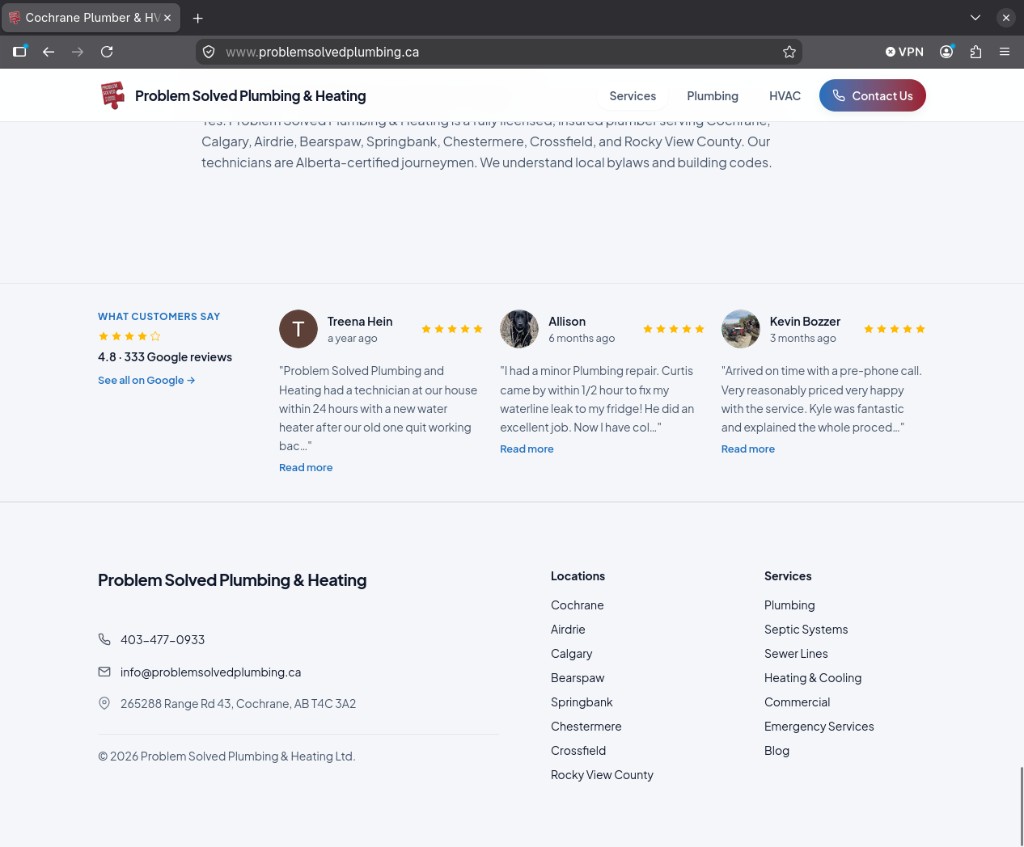 On-page Google reviews row on a customer website