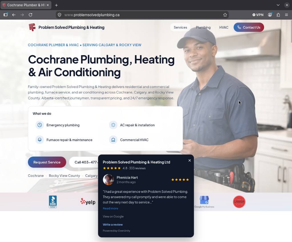 Review popup widget showing a Google review on a customer website
